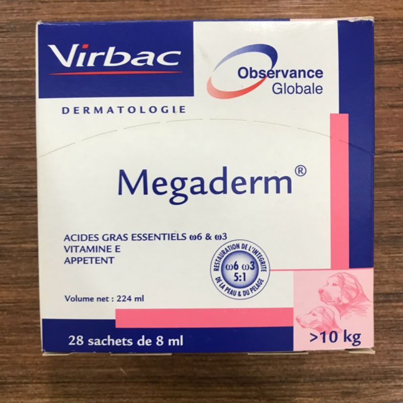 Virbac Megaderm 8ml &gt;10kg (28sachet) vitamin bulu anjing kucing minyak ikan