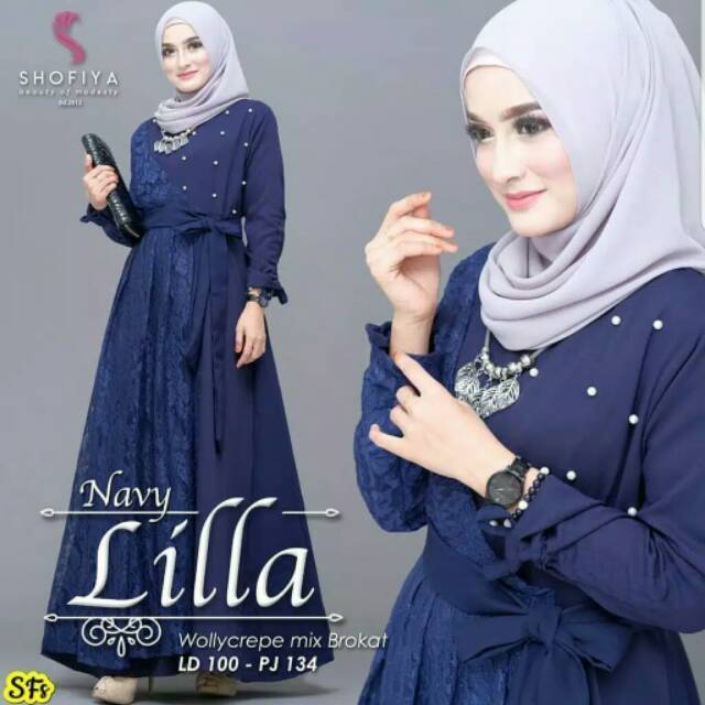 gamis brokat wanita kondangan lilla dress  M,L, XL, XXL, XXXL