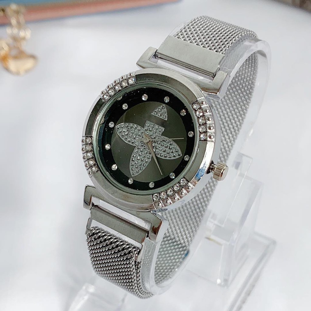 JAM TANGAN WANITA RANTAI MAGNET ANALOG IMPORT QUARTZ PLAT DIAMOND