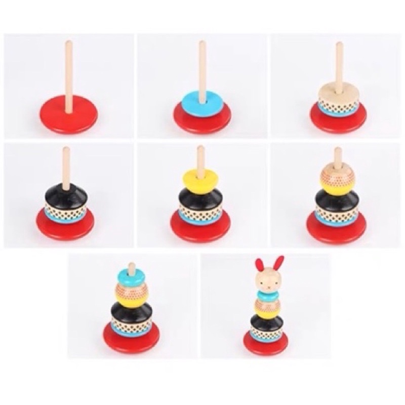 Rabbit stacking rainbow tower toys - Wooden toys Mainan motorik anak -kado anak - hadiah anak