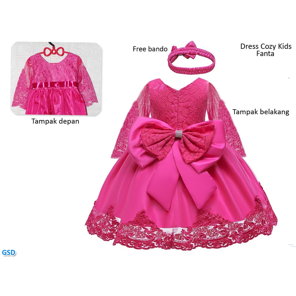 Dress Cozy Kids/Gaun Pesta Anak Lengan Panjang Sale!!!/Gratis Bando/Baju Pesta Anak Best Seller