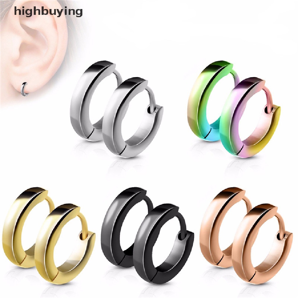 Hbid Anting Bulat Bahan Stainless Steel Gaya Punk Untuk Wanita