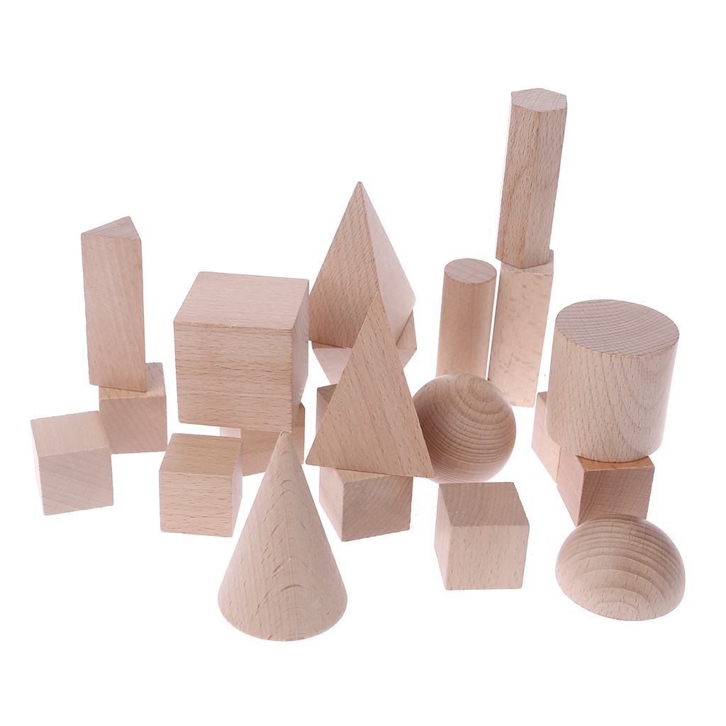 22Pcs Mainan Balok Susun Kayu Bentuk Geometri 3D untuk 22Pcs Mainan Balok Susun Kayu Bentuk Geometri 3D untuk