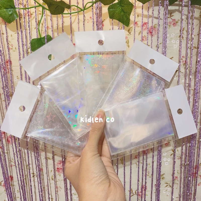 inner sleeve holo photocard no seal ♡ innersleeve hologram pc protector satuan 100 micron ♡ rainbow confetti star abstract love flower bunga bintang