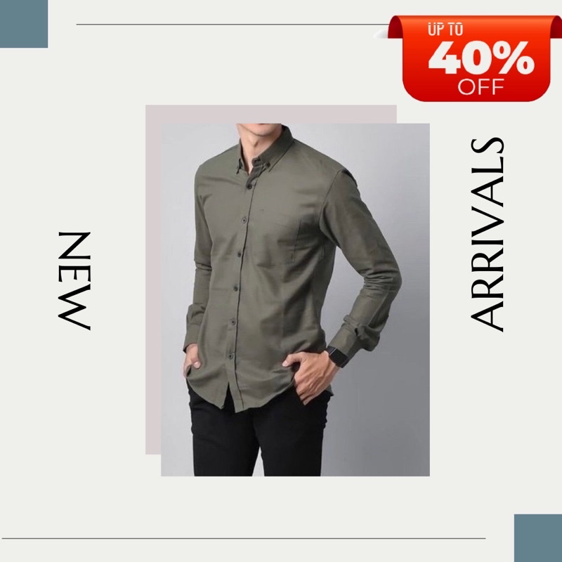 KEMEJA PRIA KASUAL H&M HIJAU ARMY [kemeja oxford]