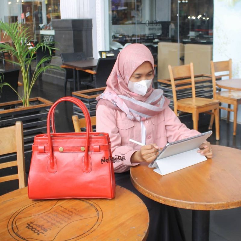CLAUDIA BAG - Merah - Coklat Tua - Coklat Muda/ Tas Wanita/ Tas Wanita Asli Kulit Sapi/ Tas Wanita W