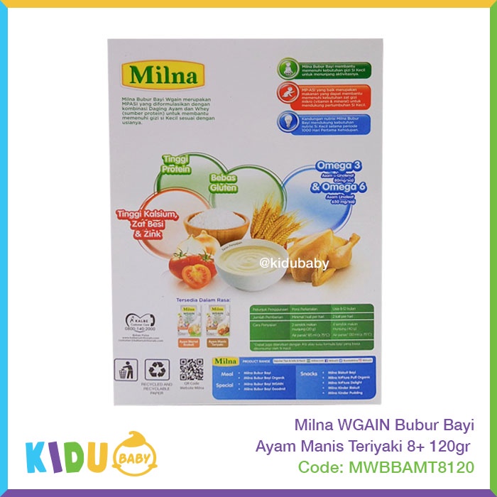 Milna WGAIN Bubur Bayi 120gr Makanan MPASI si Kecil Makanan Bayi Bubur Anak  Kidu Baby