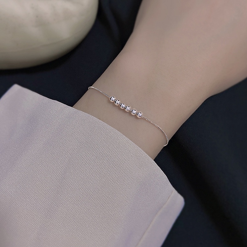 Roselife Gelang Rantai Silver S925 Hias Manik-Manik Kecil Gaya Korea Untuk Wanita