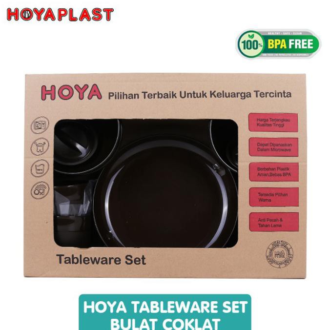 Hoyaplast Set Tableware Kotak (4 piring + 4 mangkok + 4 mug) - Coklat