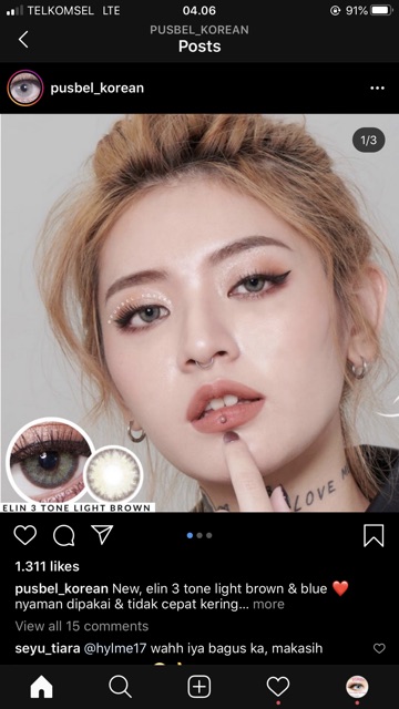 Softlens eos elin 3 tone light gray brown blue original korea