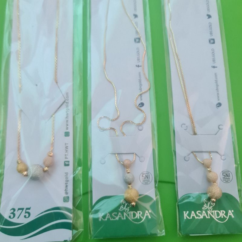 Kalung 3 bola pasir 3 warna dan yellow gold UBS HWT kadar 375 8K dan 420 9K