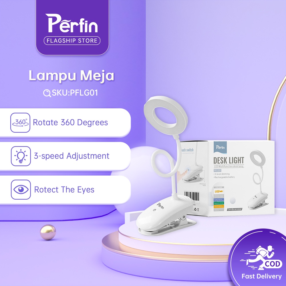 Perfin PFLG01 lampu belajar lampu meja klip 7000K lampu led Pengisian USB lampu emergency led