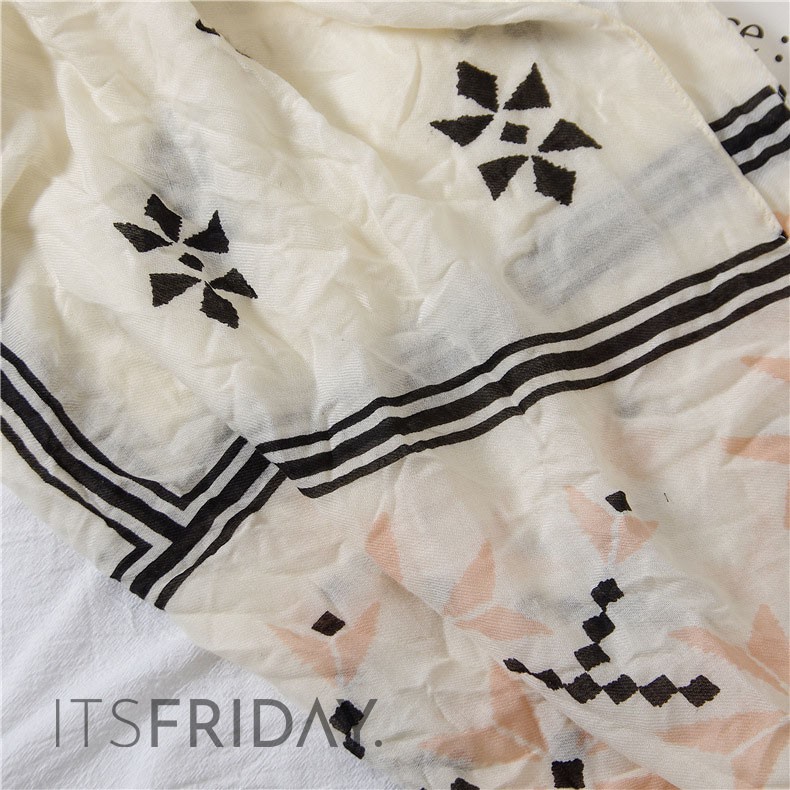 ITSFRIDAY MECCA Scarf - Premium Pashmina Shawl Selendang Syal Pasmina Hijab Import Motif Bunga Peach