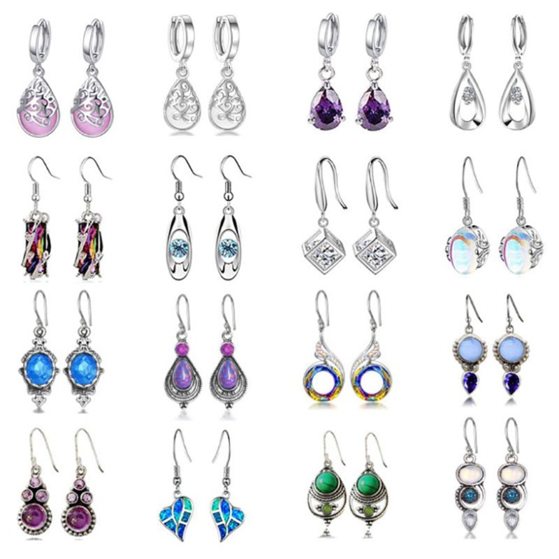 SIY  16 Pairs Teardrop Crystal Drop Dangle Earrings for Women Multicolor Boho Hoop Earrings Colorful Hook Dangle Earrings Kit