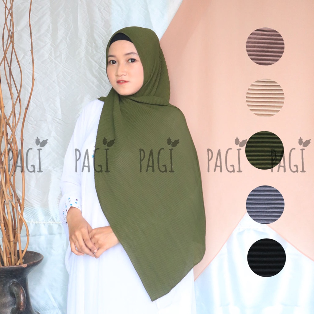 Pashmina Full Plisket Ceruty Babydoll Premium / Chiffon / 180cm x 70cm / Tanpa Garis Tengah / Non Garis