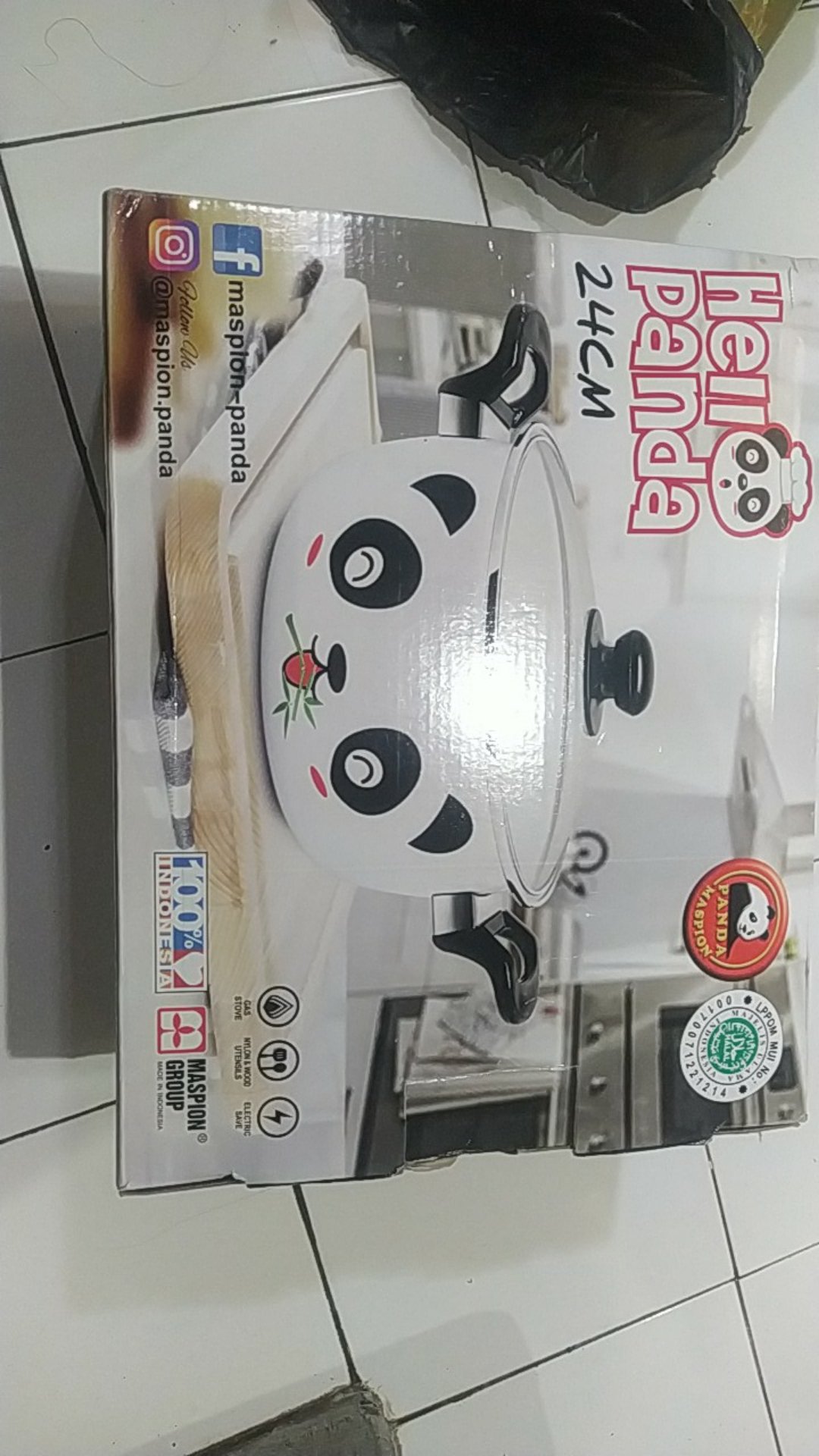 Panci Enamel 24cm Tutup Kaca Panda Maspion