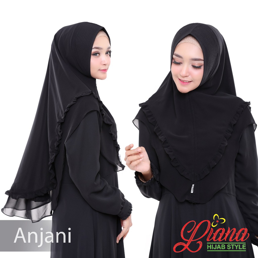 [KHUSUS HITAM] hijab jilbab khimar syari mini penguin rempel 2 layer ANJANI ORI LIANA