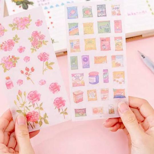 

>COD.E-0263!! 6 Lembar Washi Sticker Sheet isi 100-200pcs untuk Journal DIY Diary Scrapbook Terlaris