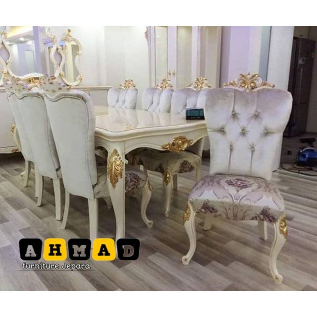Kursi makan 8 kursi shbby (kursi meja makan ukir mewah)