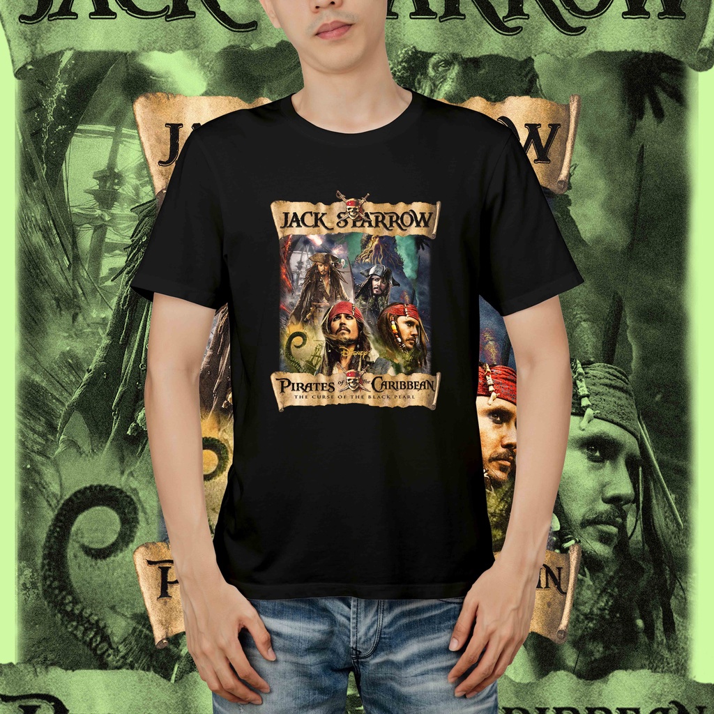 T-shirt Pirates of Caribbean Jack Sparrow Vintage Hitam Navy Putih Kaos distro Premium LIKA_001