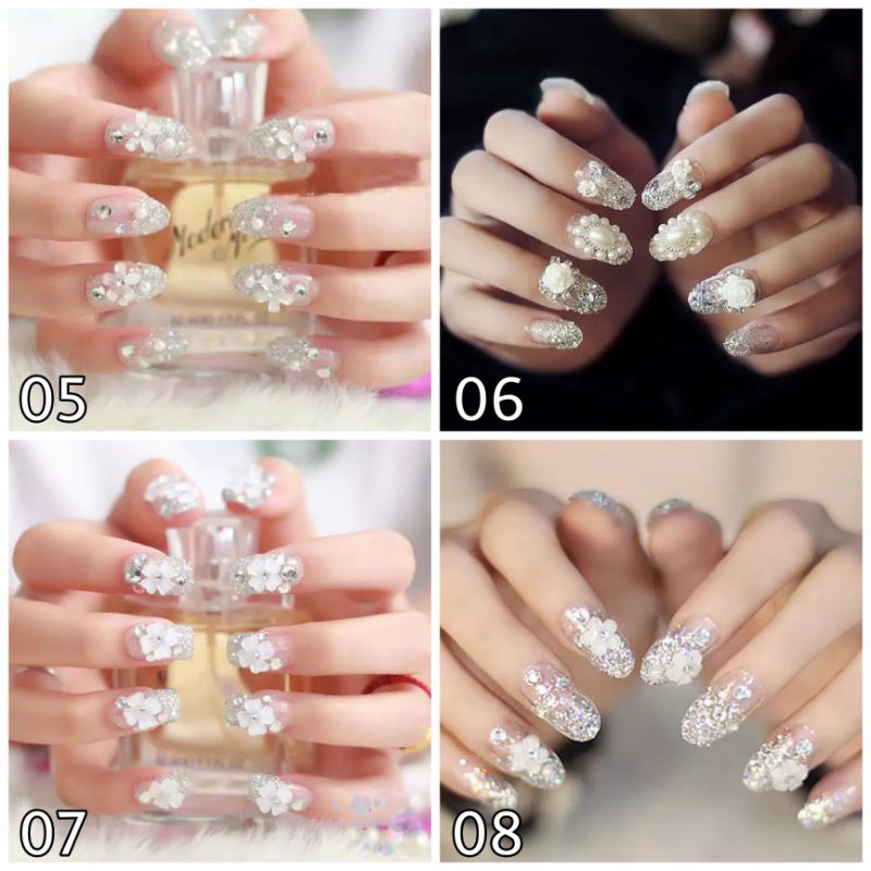 KUKU PALSU / WEDDING FAKE NAIL 3D / Blink Glitter Pink Merah Red Ungu Purple Gold Emas Silver Putih