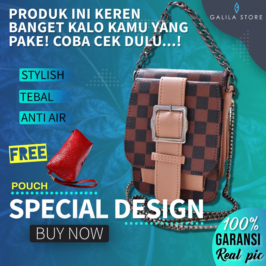 Tas Selempang Phone Bag Hp atau Handphone LV untuk jalan jalan Wanita Import Branded Terbaru Premium