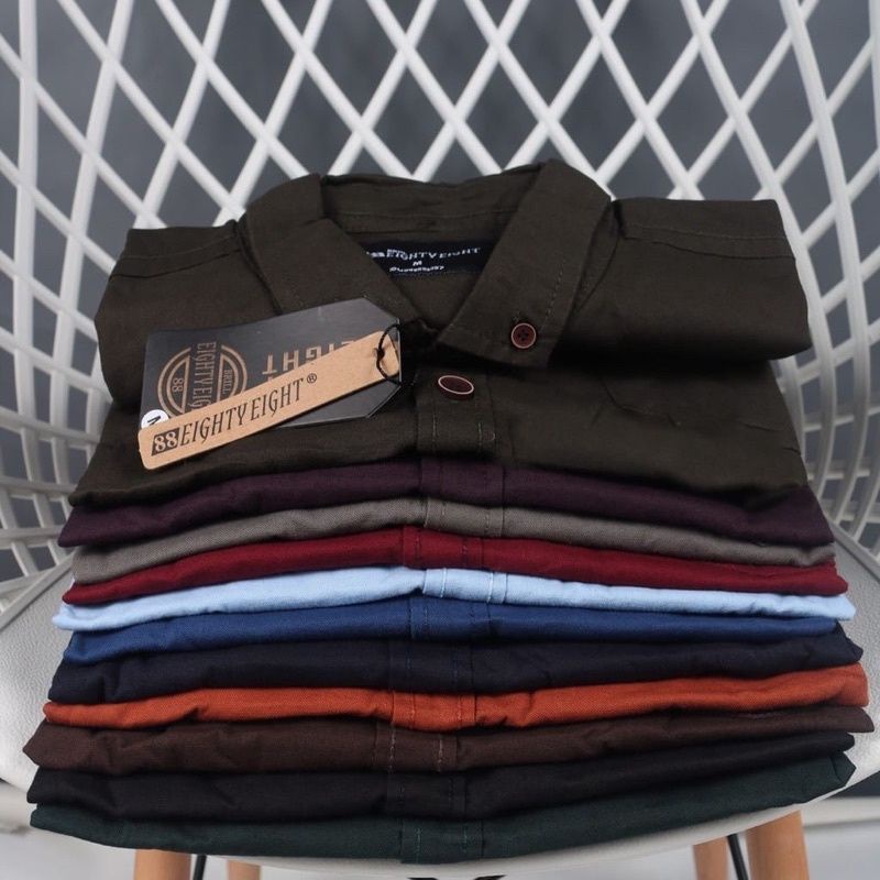 BAJU KEMEJA KERJA KERAH PRIA CASUAL FORMAL POLOS LENGAN PENDEK ORIGINAL TERBARU EIGHTYEIGHT