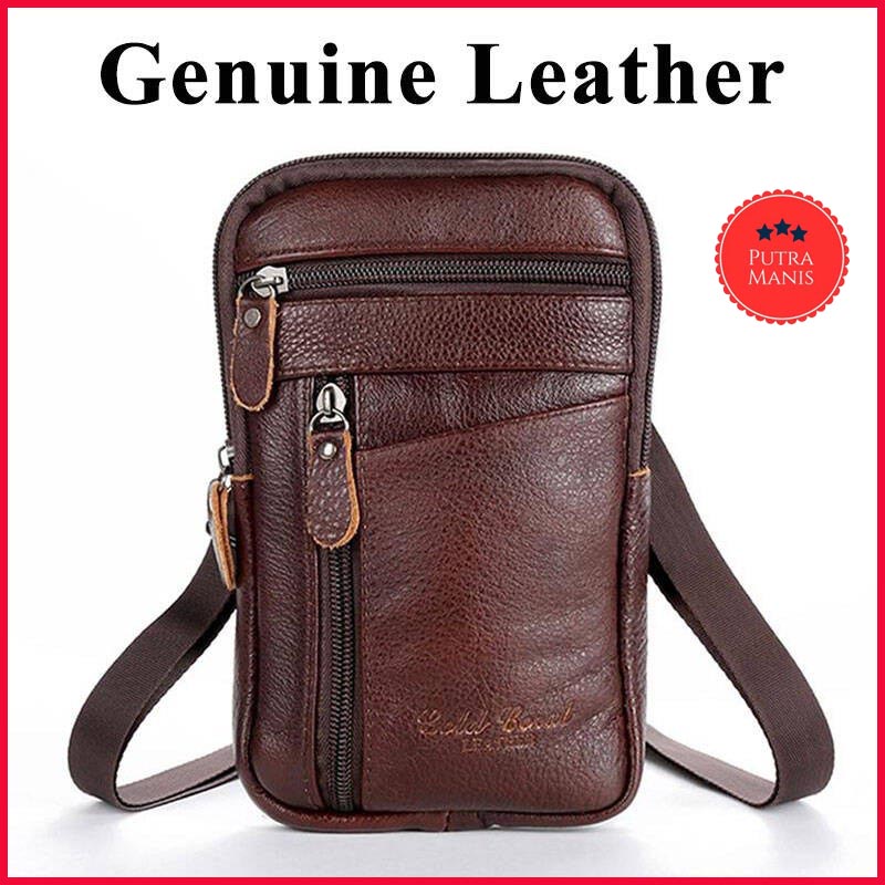 Tas Dompet pouch handphone Selempang Pinggang Slingbag HP Smartphone Gadget Kulit Pria hanphone Asli