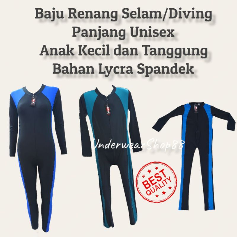 Baju Renang Diving/Selam Panjang/Swimsuit Diving Panjang Anak Kecil dan Tanggung/Baju Renang Selam Panjang Anak/Bahan Lycra Spandek