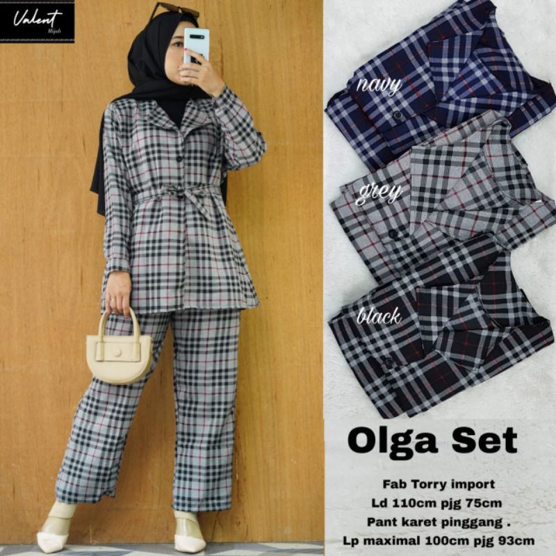 OLGA SET/SETELAN WANITA CASUAL/SETELAN WANITA KANTORAN/ONE SET BAHAN TORRY IMPORT LD 110 CM