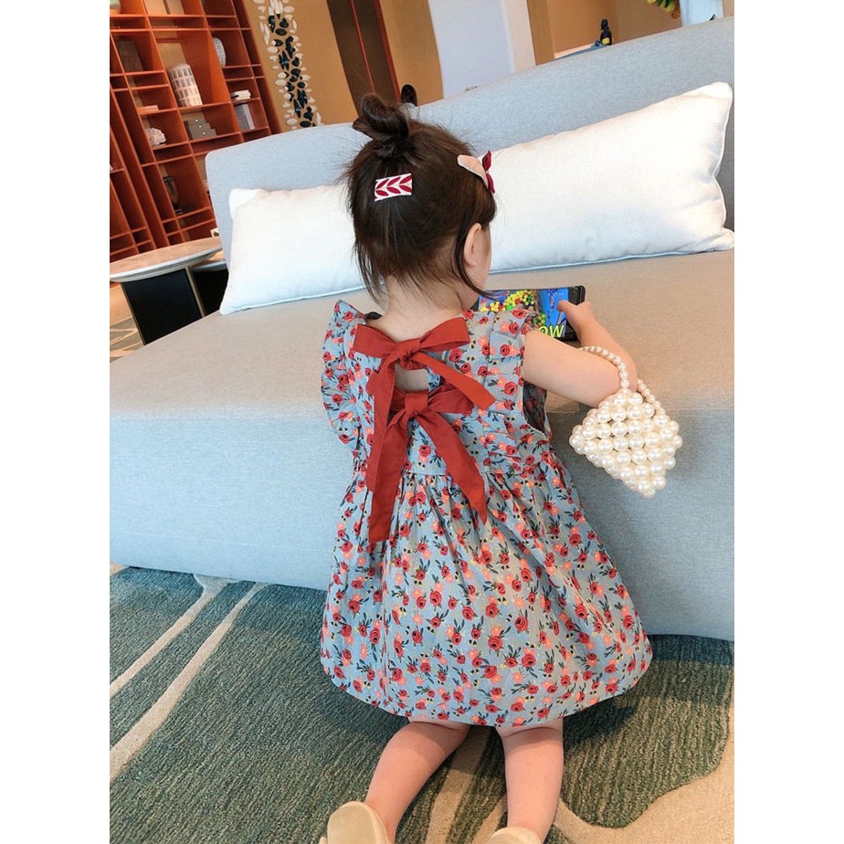 Dress Anak Perempuan Korean Fashion Floral Pita Red Non-Sleeve Gaun