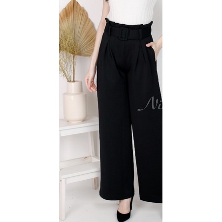 Celana Premium Scuba Import | Celana Kulot High Waist Office Pants Import | Wide Leg Free belt