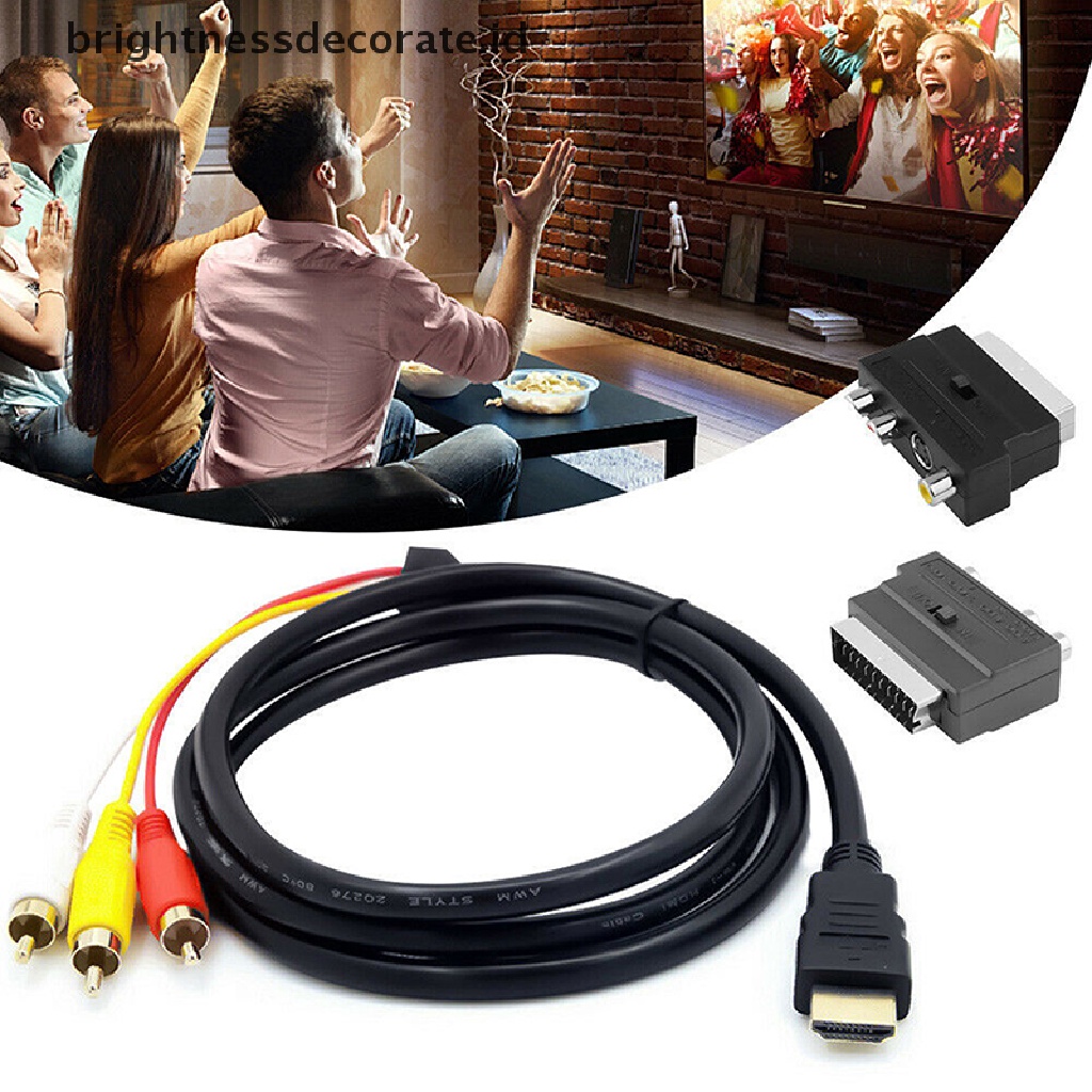 (birth) Kabel Adapter HDMI 1080p Male Ke 3 RCA AV Audio Dengan SCART Ke 3 RCA Phono