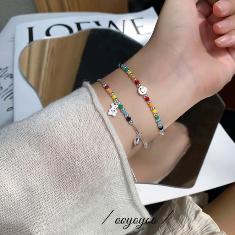 Gelang S925 Silver Aksen Manik-Manik Warna Awan Gaya Korea Untuk Wanita