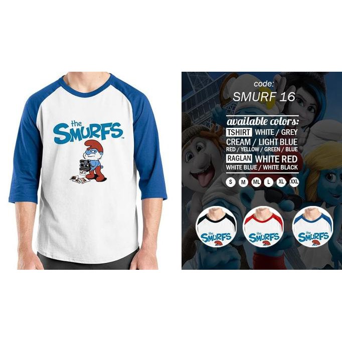 Diskon Raglan The Smurf 16 - Baju Kaos Oblong Distro Ordinal - Whitexblack, Ml Terbaru