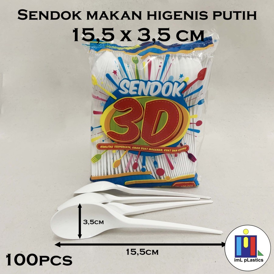 Sendok Set Plastik Putih Susu Merk 3D - Isi 100 pcs