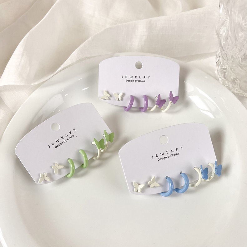 6pcs / set Anting stud Bentuk Kupu-Kupu Warna-Warni Untuk Wanita