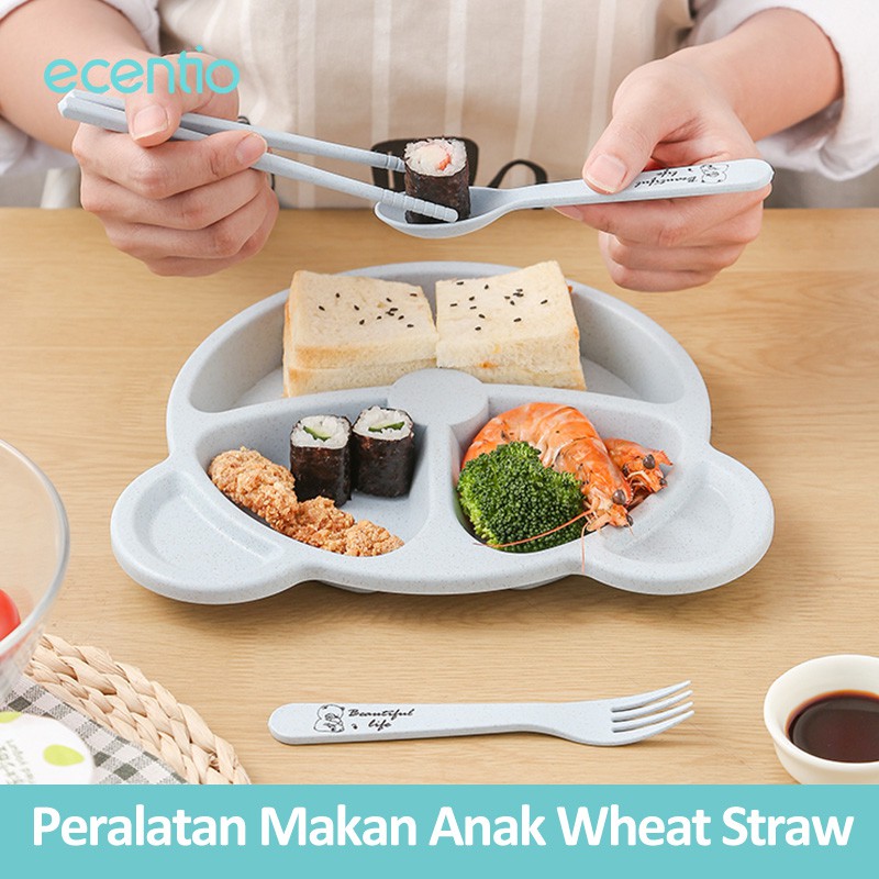 

Ecentio 4 Warna Jerami Gandum +Plastik 4PC/set Piring Makan Pola Monyet Lunch Box BPA Free