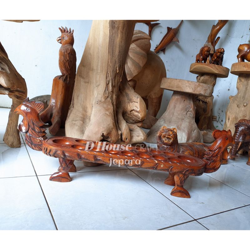 Dakon/Congklak Kayu Jati Model Ayam Jago