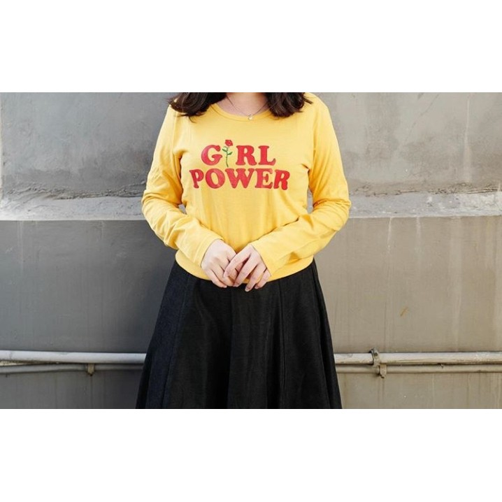 Kaos Lengan Panjang girl Power (Kuning Mustard)