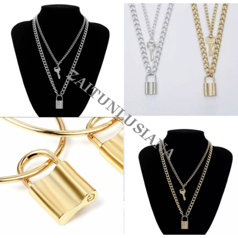 KALUNG TITANIUM LIONTIN KUNCI DAN GEMBOK PRIA DAN WANITA KALUNG ANTI KARAT KALUNG GEMBOK KALUNGMURAH