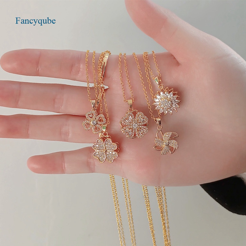 Fancyqube Kalung Klavikula Desain Bunga Matahari Hati Kincir Angin Bahan Zirkon Gaya Korea