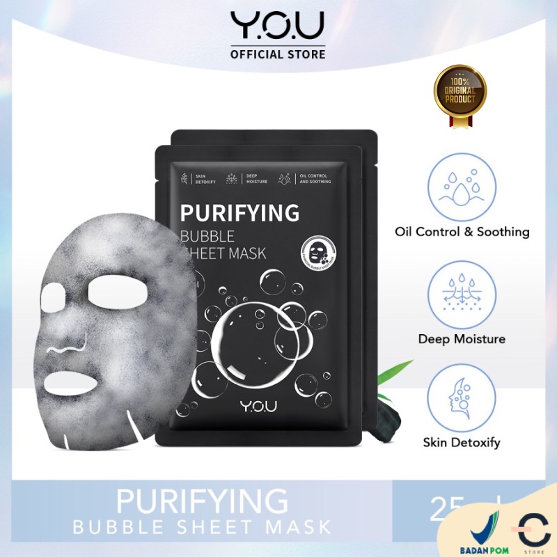 [ORI BPOM] YOU Bubble Detox Purifying Bubble Sheet Mask Kawaii | Masker Wajah | Sheet Mask | Detox | Moisturizer &amp; Oil Control