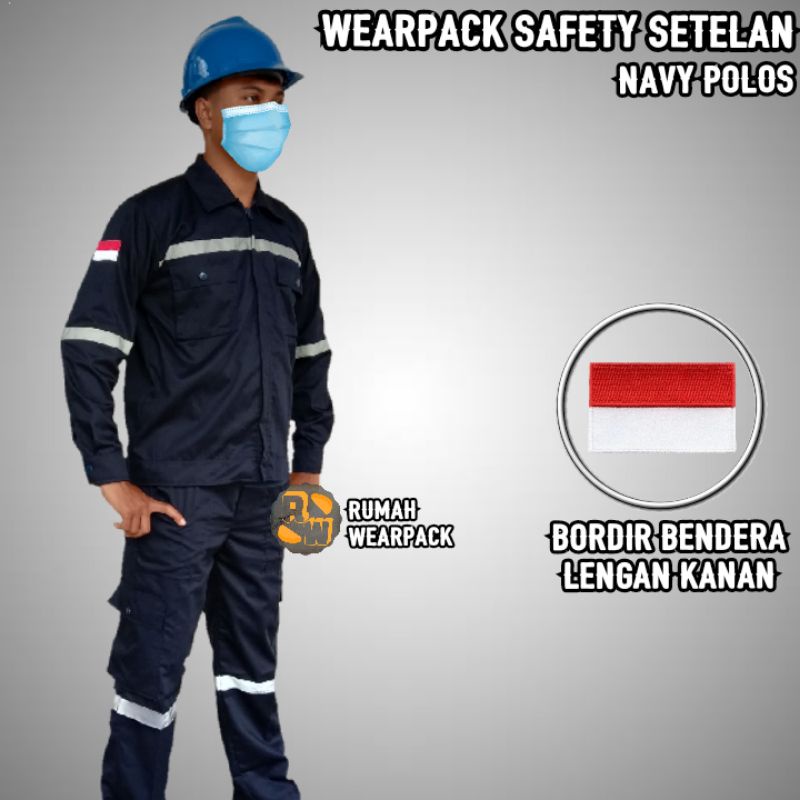 Setelan Wearpack Safety dan Celana Safety Warna Navy Polos