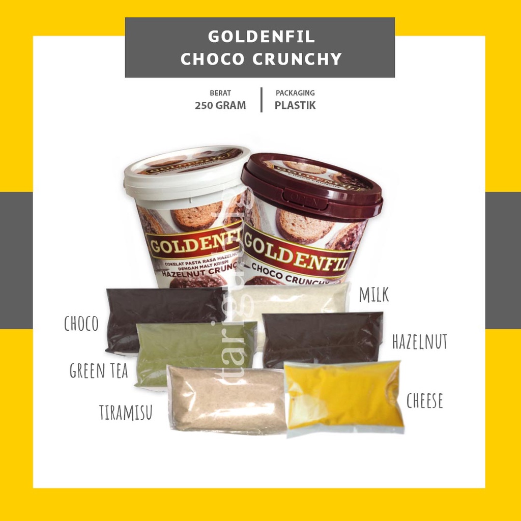 GOLDENFIL CHOCO CRUNCHY 250GR - SELAI COKLAT MATCHA RENYAH - HAZELNUT GREEN TEA CHOCOLATE TIRAMISU