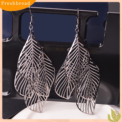 【Fresh】Women's Retro Baroque Style Cluster Hollow Leaves Tassels Hook Dangle Earrings