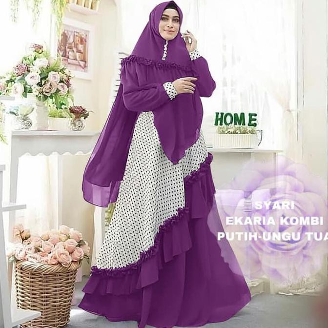 Syari Ekaria Kombi Putih  Ungu Tua Gamis  0121 Slw Baju  