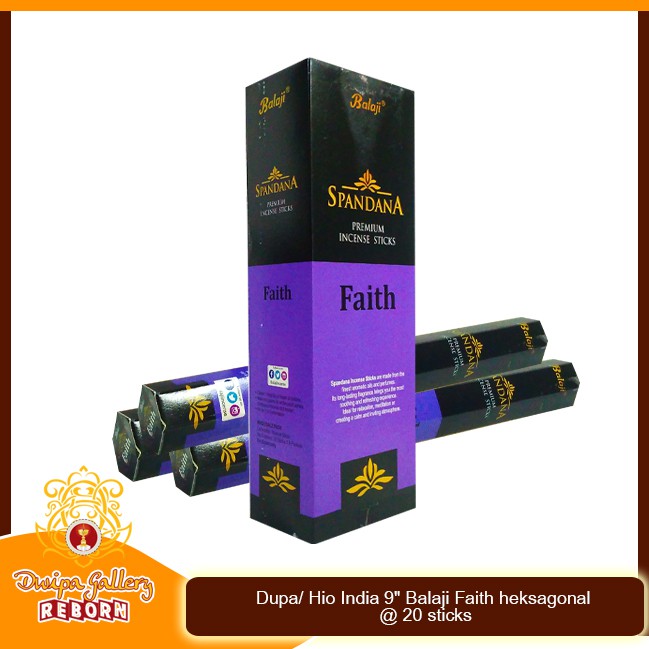 Dupa/ Hio India 9&quot; Balaji Faith heksagonal @ 20 sticks 1/2 lusin