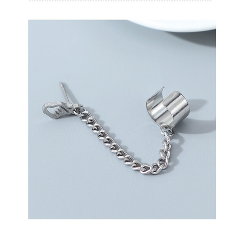 LRC Anting Jepit &amp; Tusuk Fashion Silver Gesture Hollow Chain Single Ear Buckle Y64637