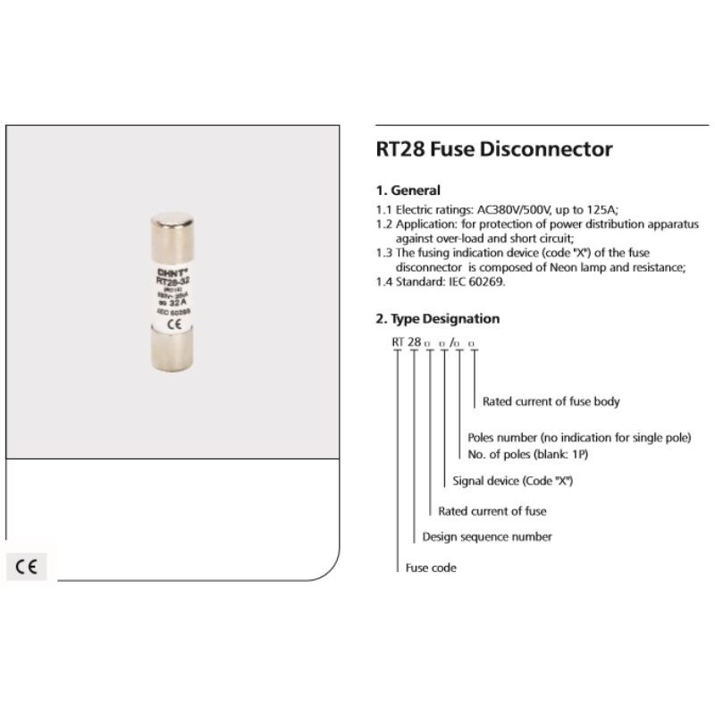 Fuse AC RT28-32 (RO15, RT14-20) 10x38 500V 100kA 2A 4A 6A 10A 16A 20 25A 32A